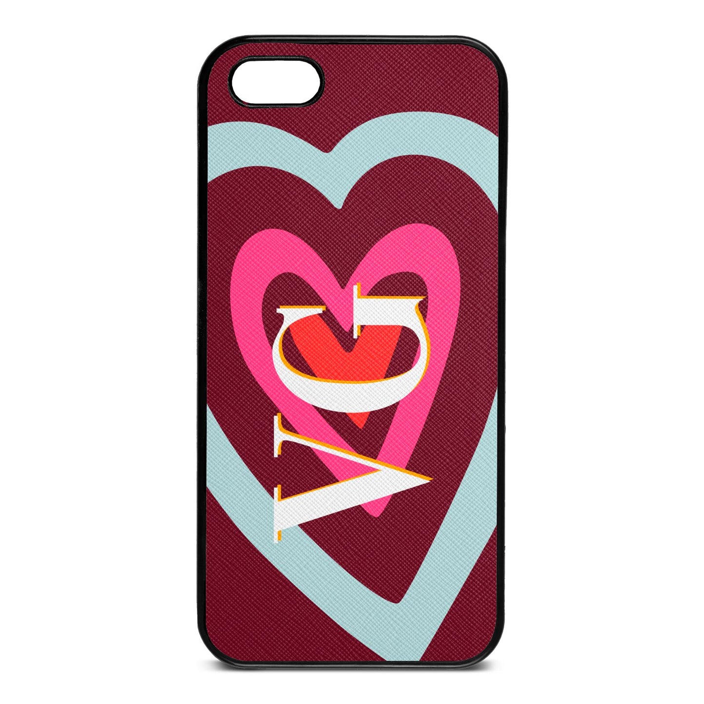 Personalised Initials Heart Wine Red Saffiano Leather iPhone 5 Case