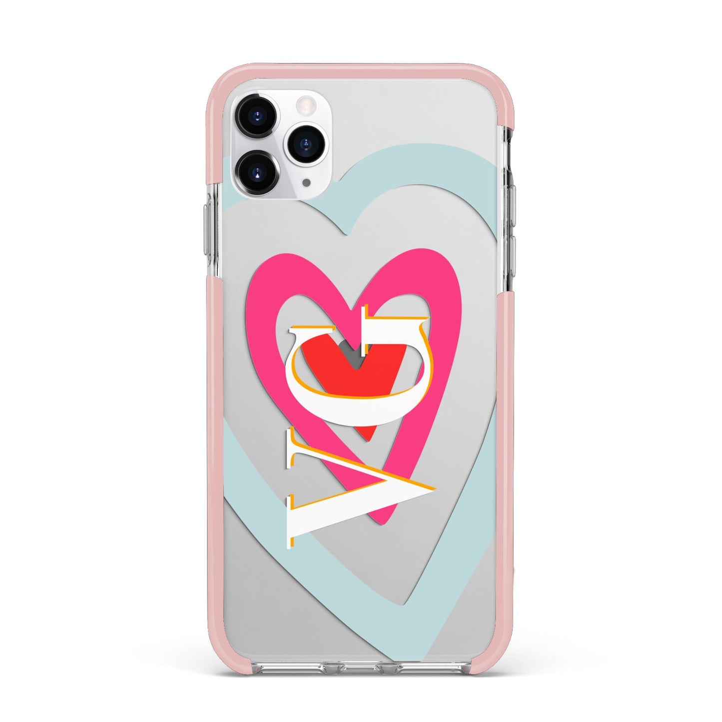 Personalised Initials Heart iPhone 11 Pro Max Impact Pink Edge Case