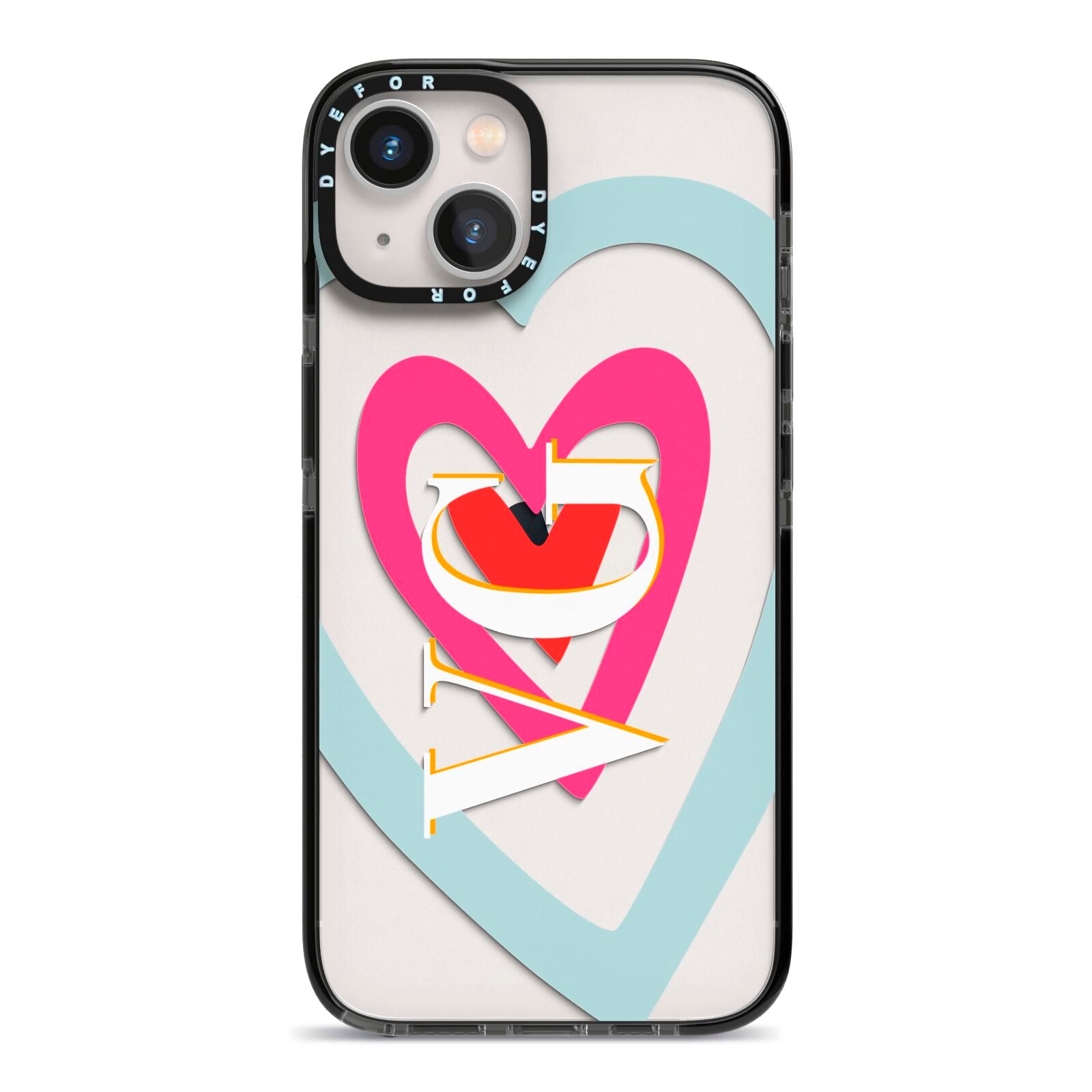 Personalised Initials Heart iPhone 13 Black Impact Case on Silver phone