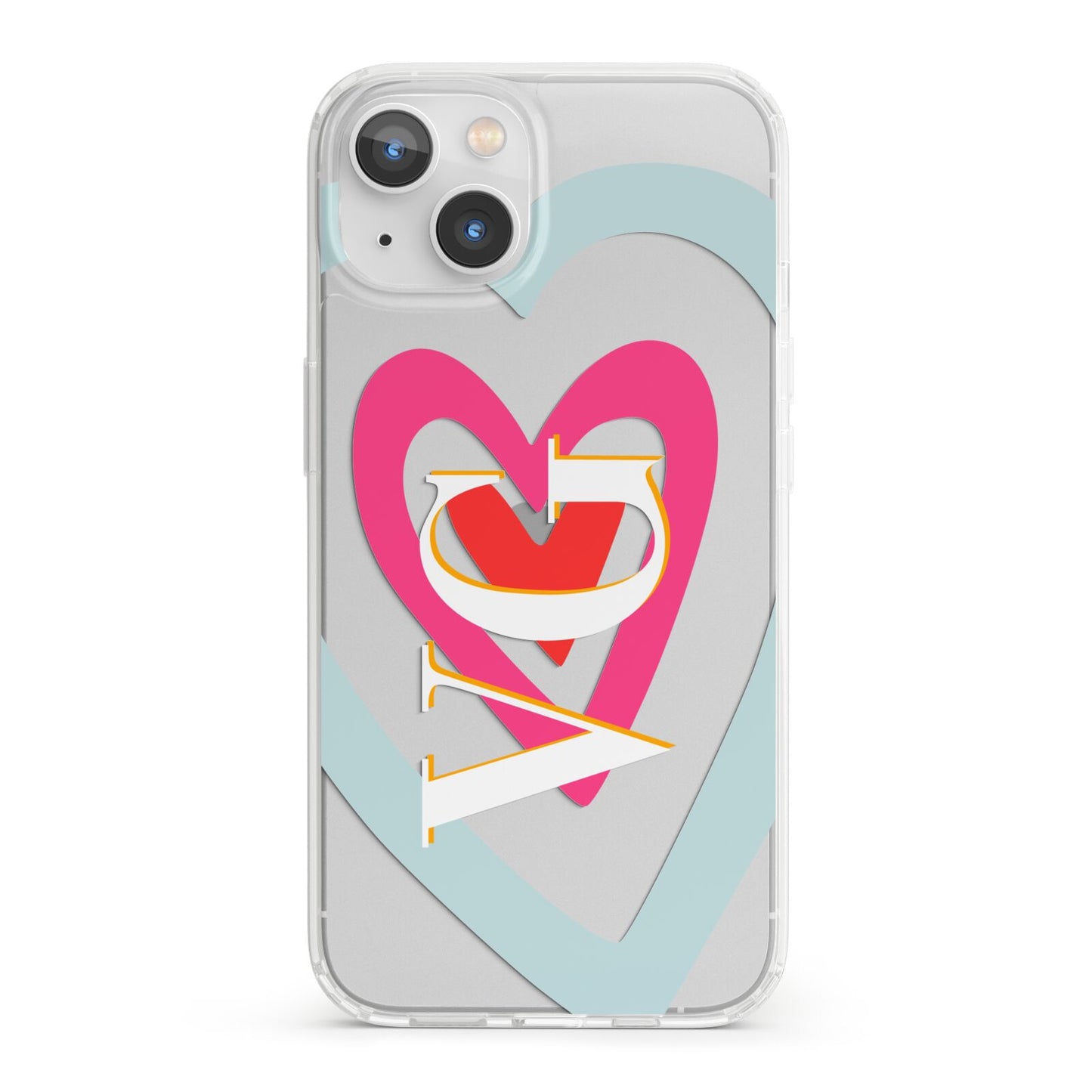 Personalised Initials Heart iPhone 13 Clear Bumper Case