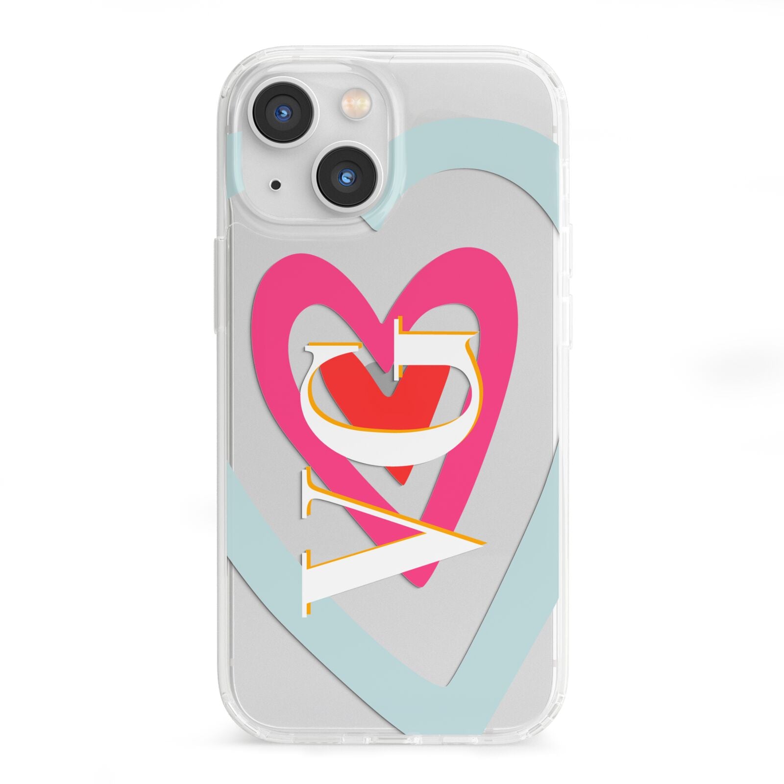 Personalised Initials Heart iPhone 13 Mini Clear Bumper Case