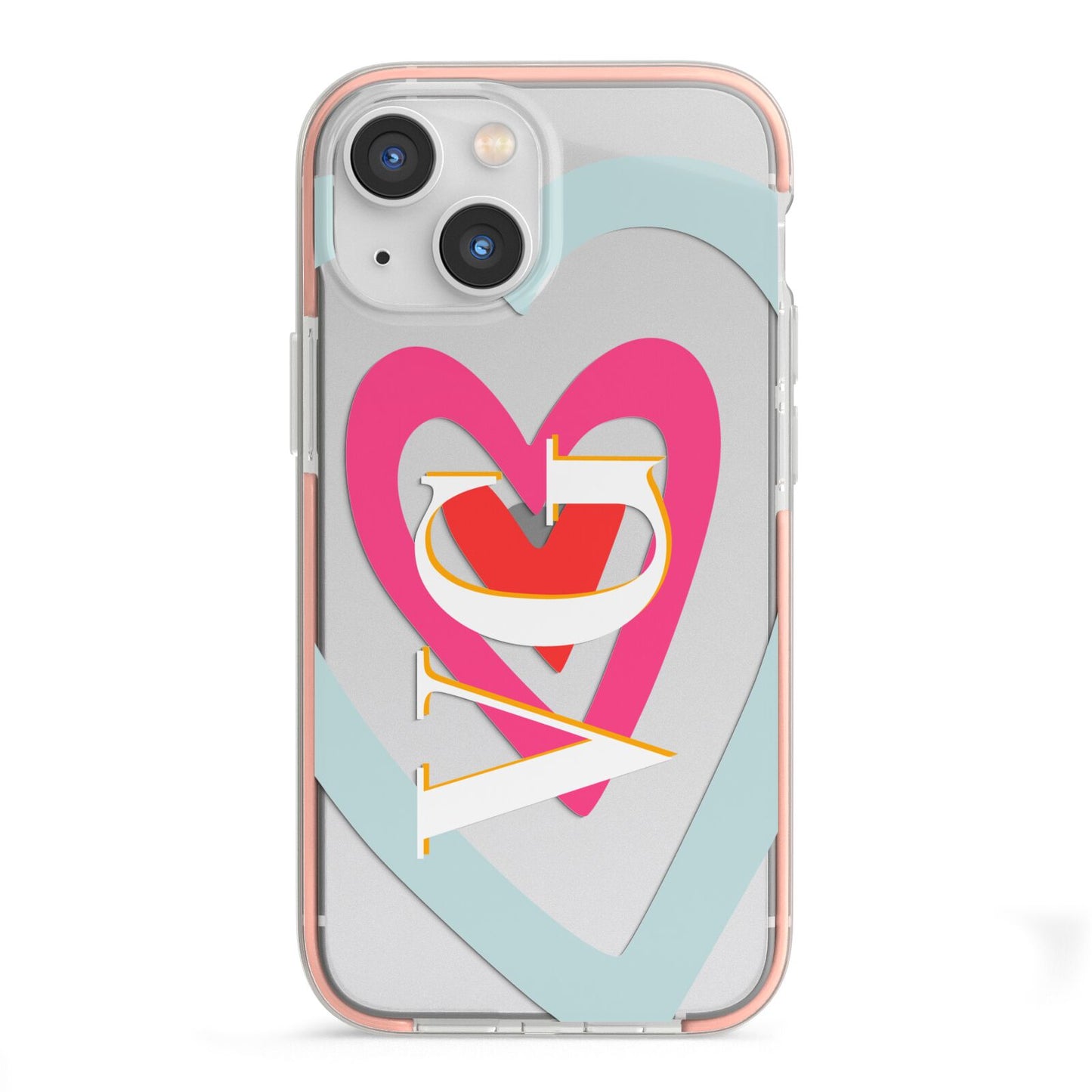 Personalised Initials Heart iPhone 13 Mini TPU Impact Case with Pink Edges