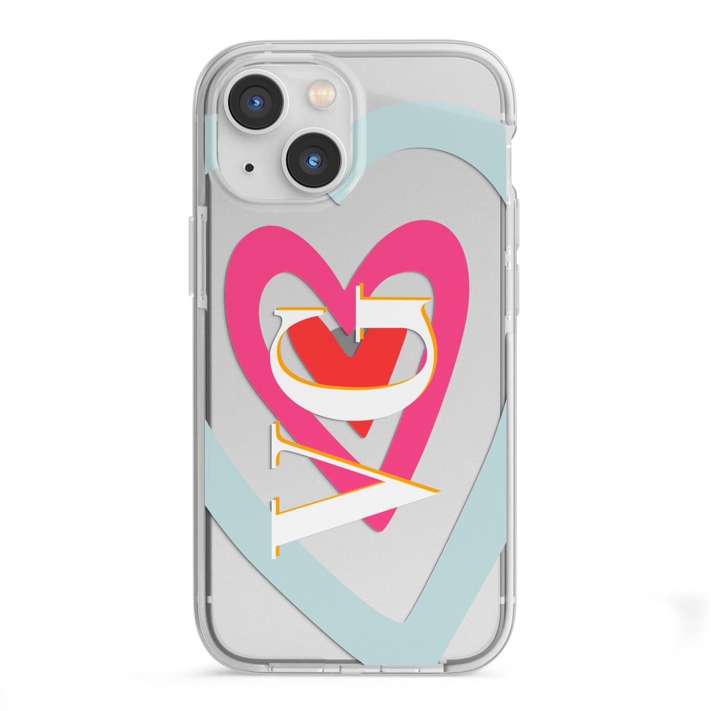 Personalised Initials Heart iPhone 13 Mini TPU Impact Case with White Edges