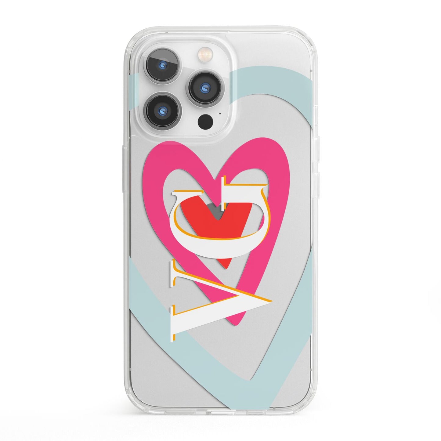 Personalised Initials Heart iPhone 13 Pro Clear Bumper Case