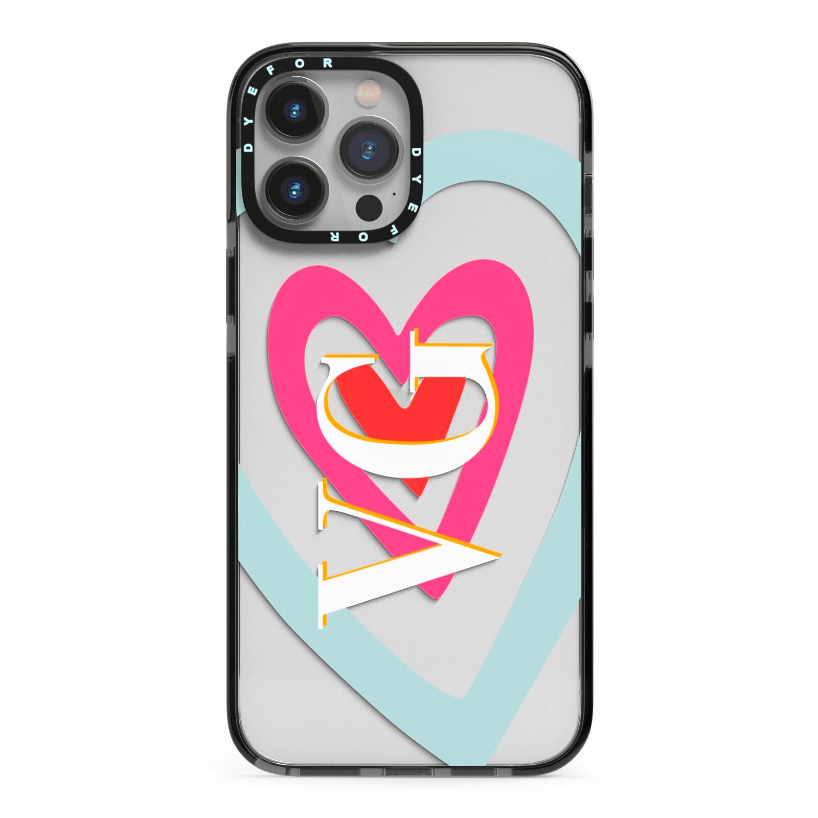 Personalised Initials Heart iPhone 13 Pro Max Black Impact Case on Silver phone