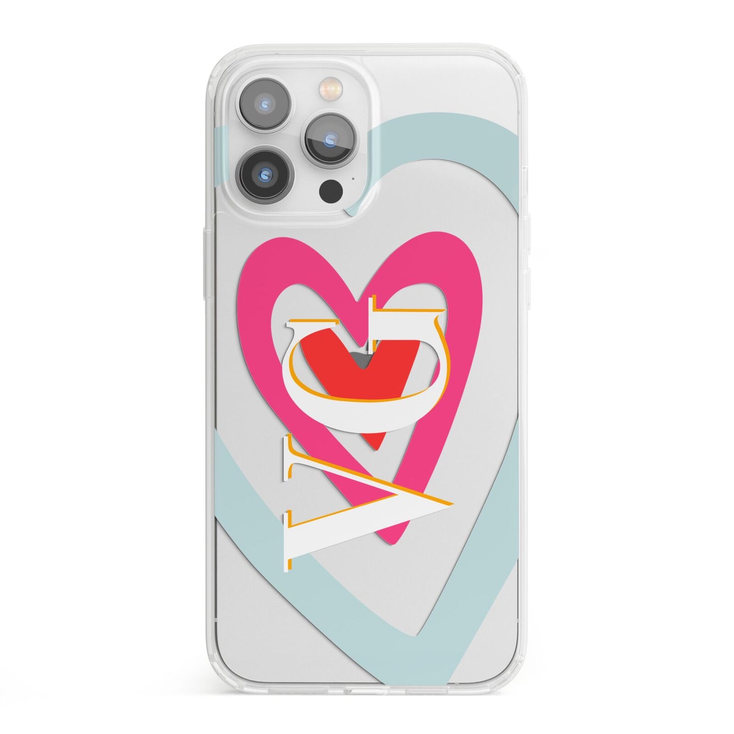 Personalised Initials Heart iPhone 13 Pro Max Clear Bumper Case