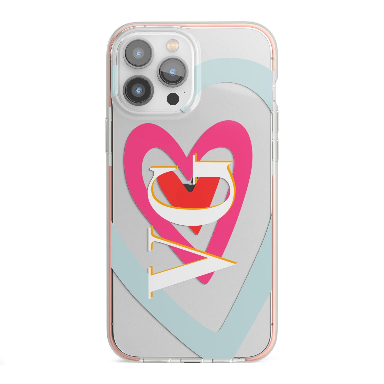 Personalised Initials Heart iPhone 13 Pro Max TPU Impact Case with Pink Edges