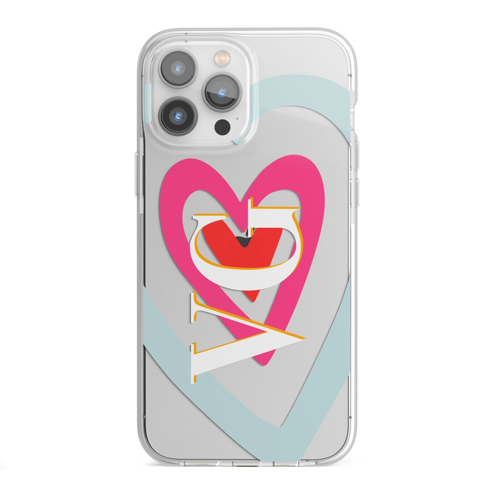 Personalised Initials Heart iPhone 13 Pro Max TPU Impact Case with White Edges