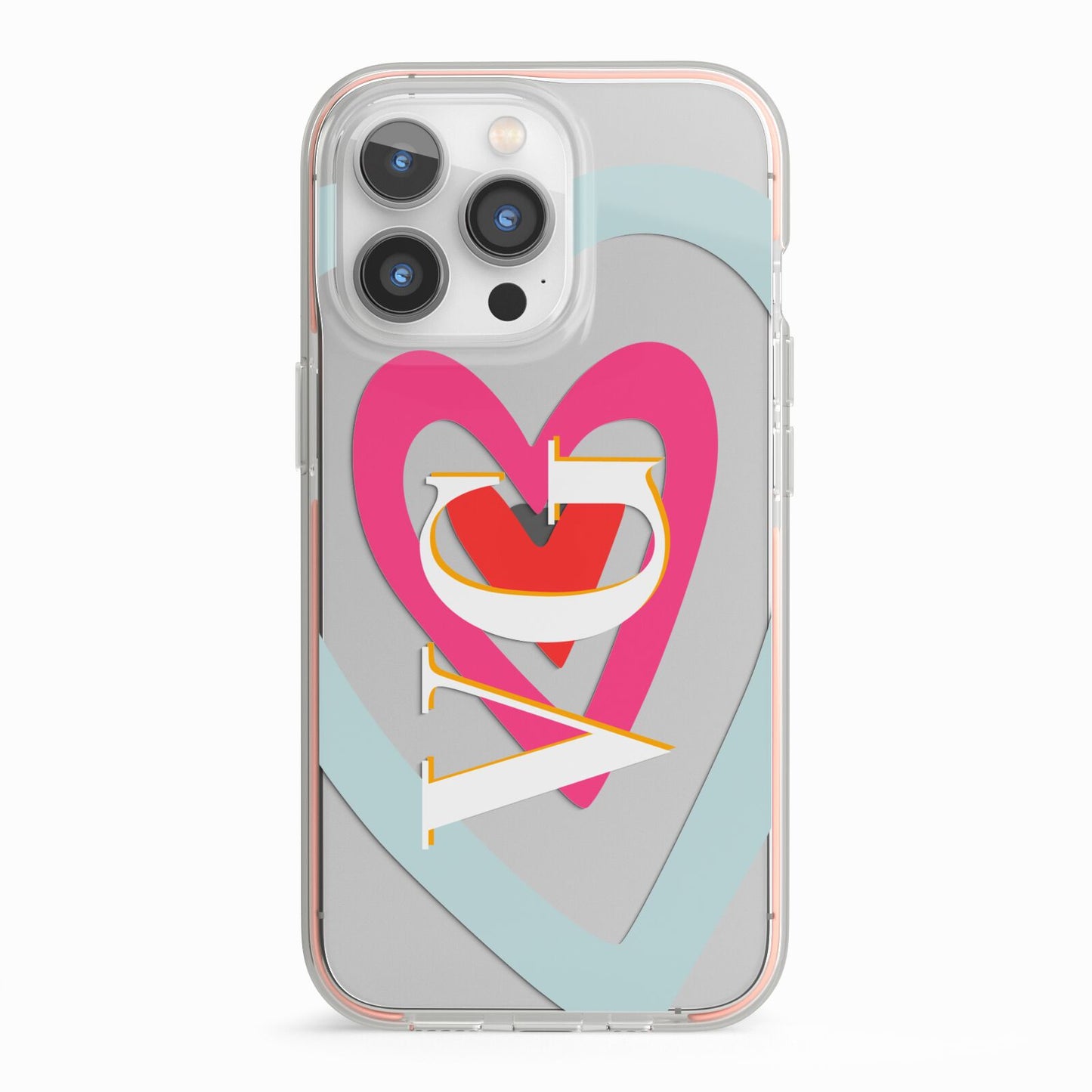 Personalised Initials Heart iPhone 13 Pro TPU Impact Case with Pink Edges