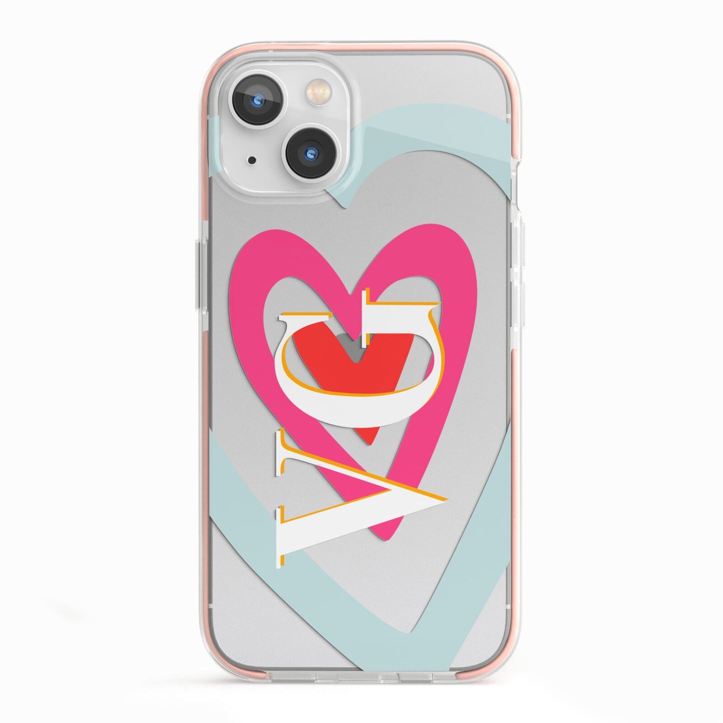 Personalised Initials Heart iPhone 13 TPU Impact Case with Pink Edges