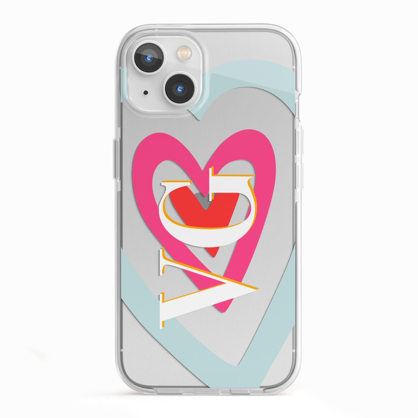 Personalised Initials Heart iPhone 13 TPU Impact Case with White Edges