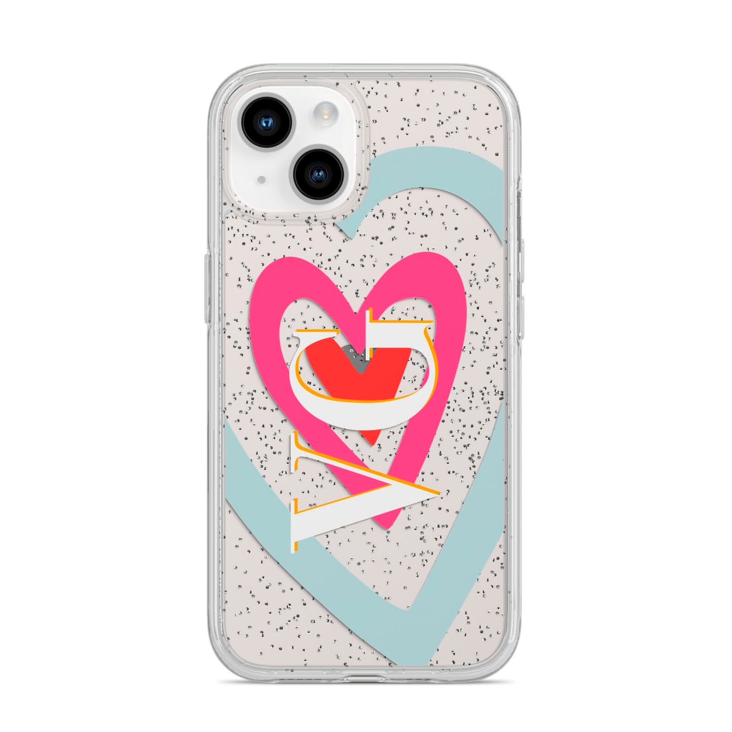 Personalised Initials Heart iPhone 14 Glitter Tough Case Starlight