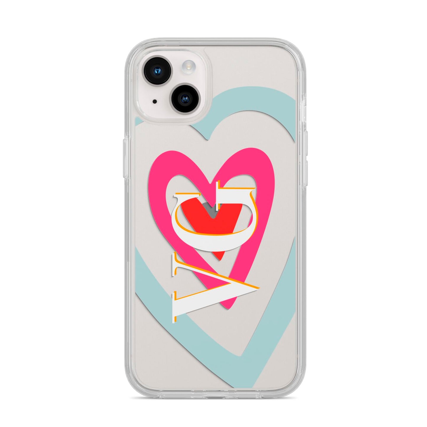 Personalised Initials Heart iPhone 14 Plus Clear Tough Case Starlight