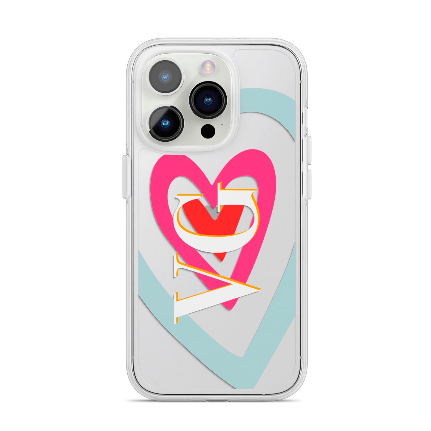 Personalised Initials Heart iPhone 14 Pro Clear Tough Case Silver