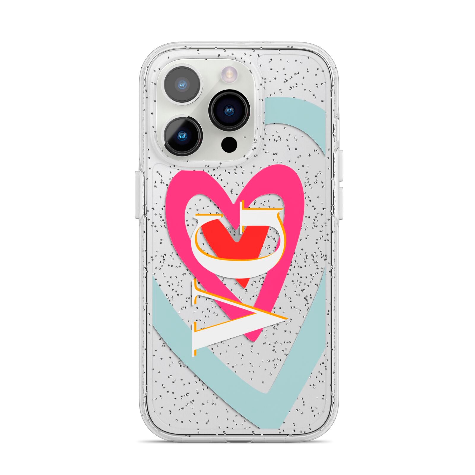 Personalised Initials Heart iPhone 14 Pro Glitter Tough Case Silver