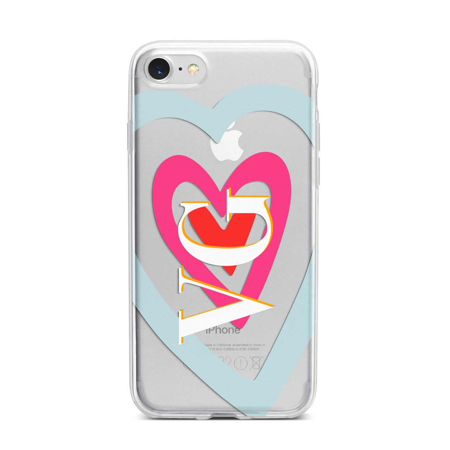 Personalised Initials Heart iPhone 7 Bumper Case on Silver iPhone