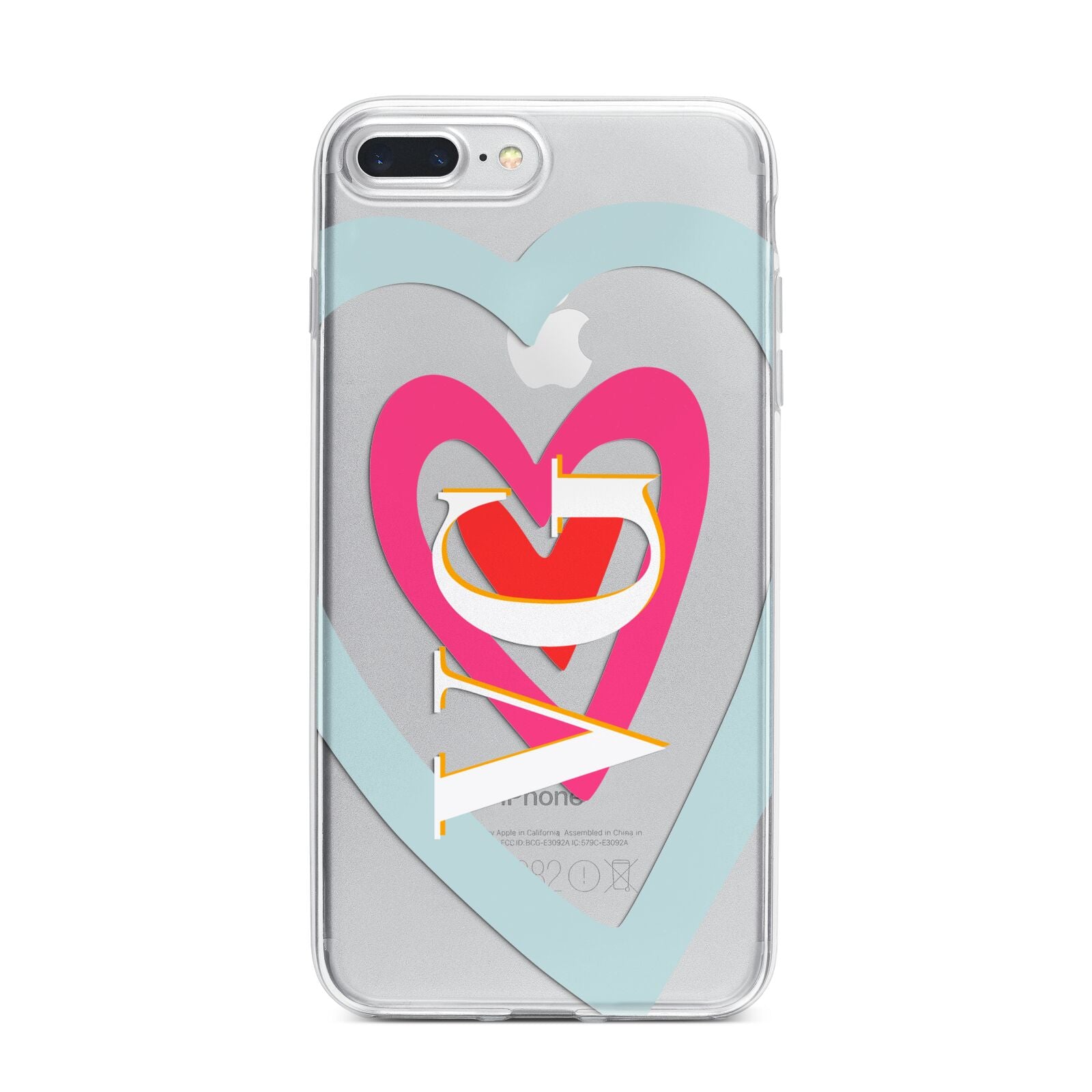 Personalised Initials Heart iPhone 7 Plus Bumper Case on Silver iPhone