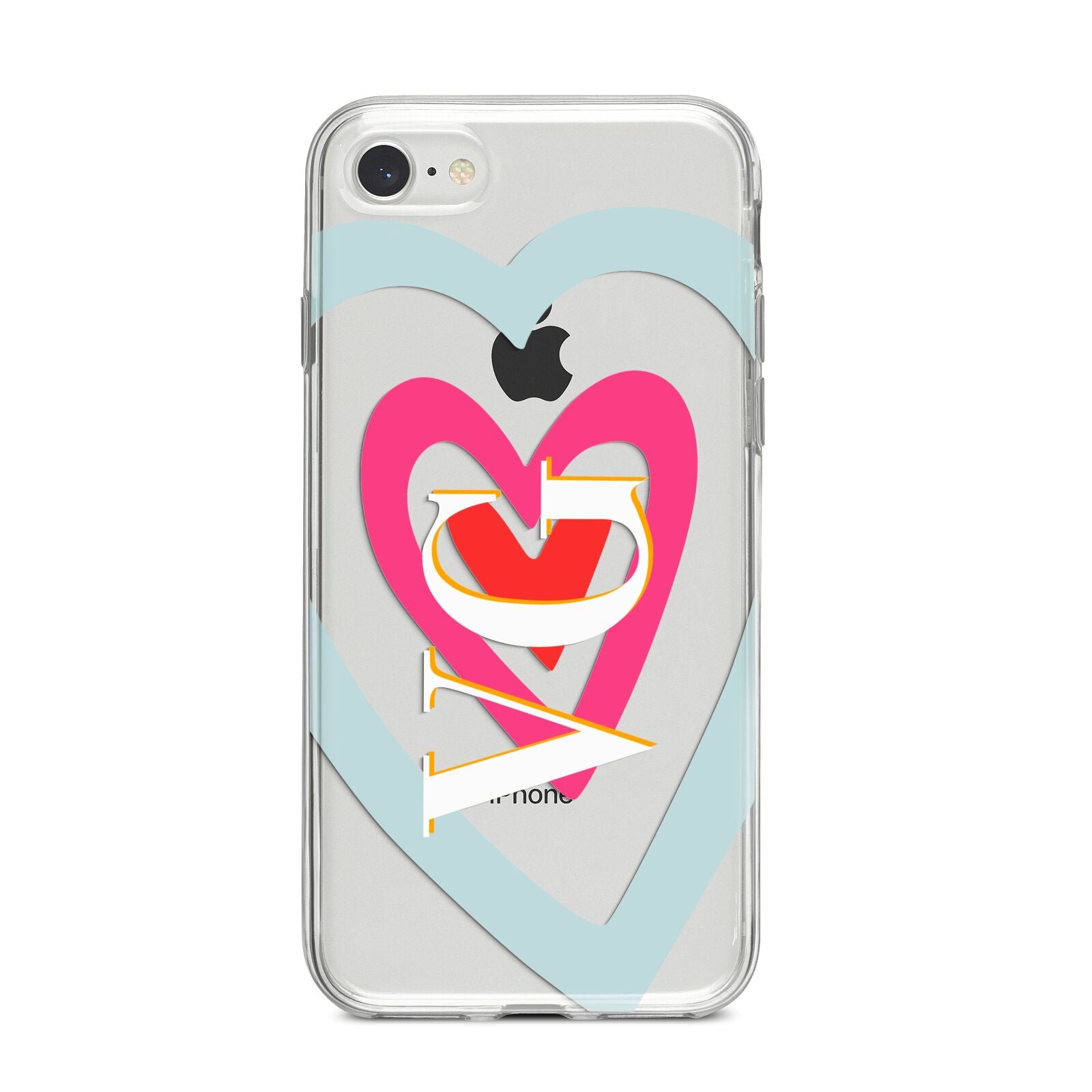 Personalised Initials Heart iPhone 8 Bumper Case on Silver iPhone