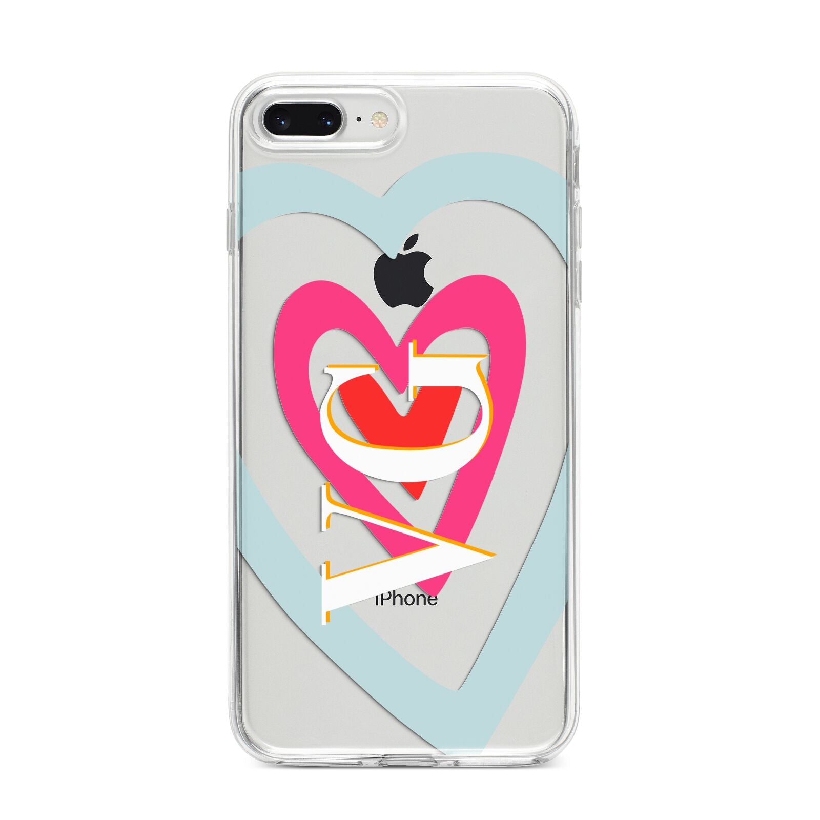 Personalised Initials Heart iPhone 8 Plus Bumper Case on Silver iPhone