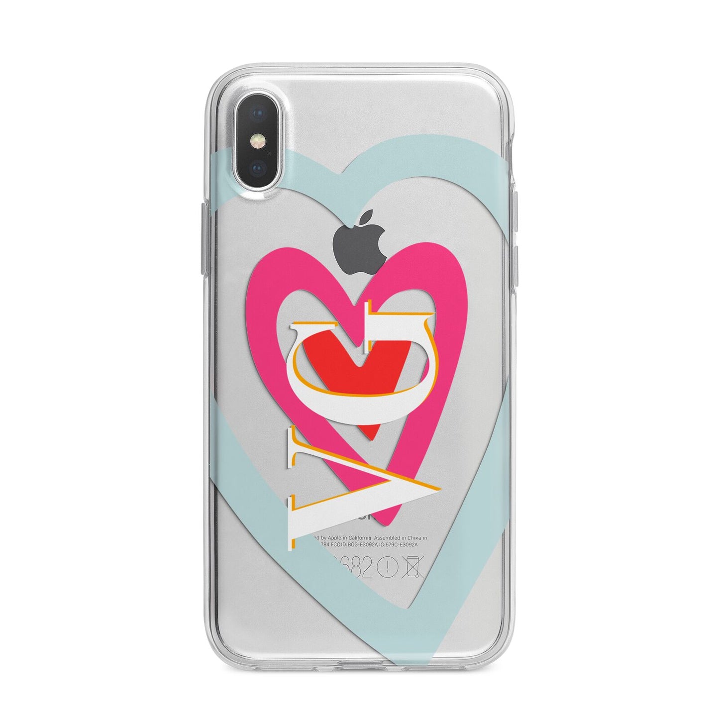 Personalised Initials Heart iPhone X Bumper Case on Silver iPhone Alternative Image 1