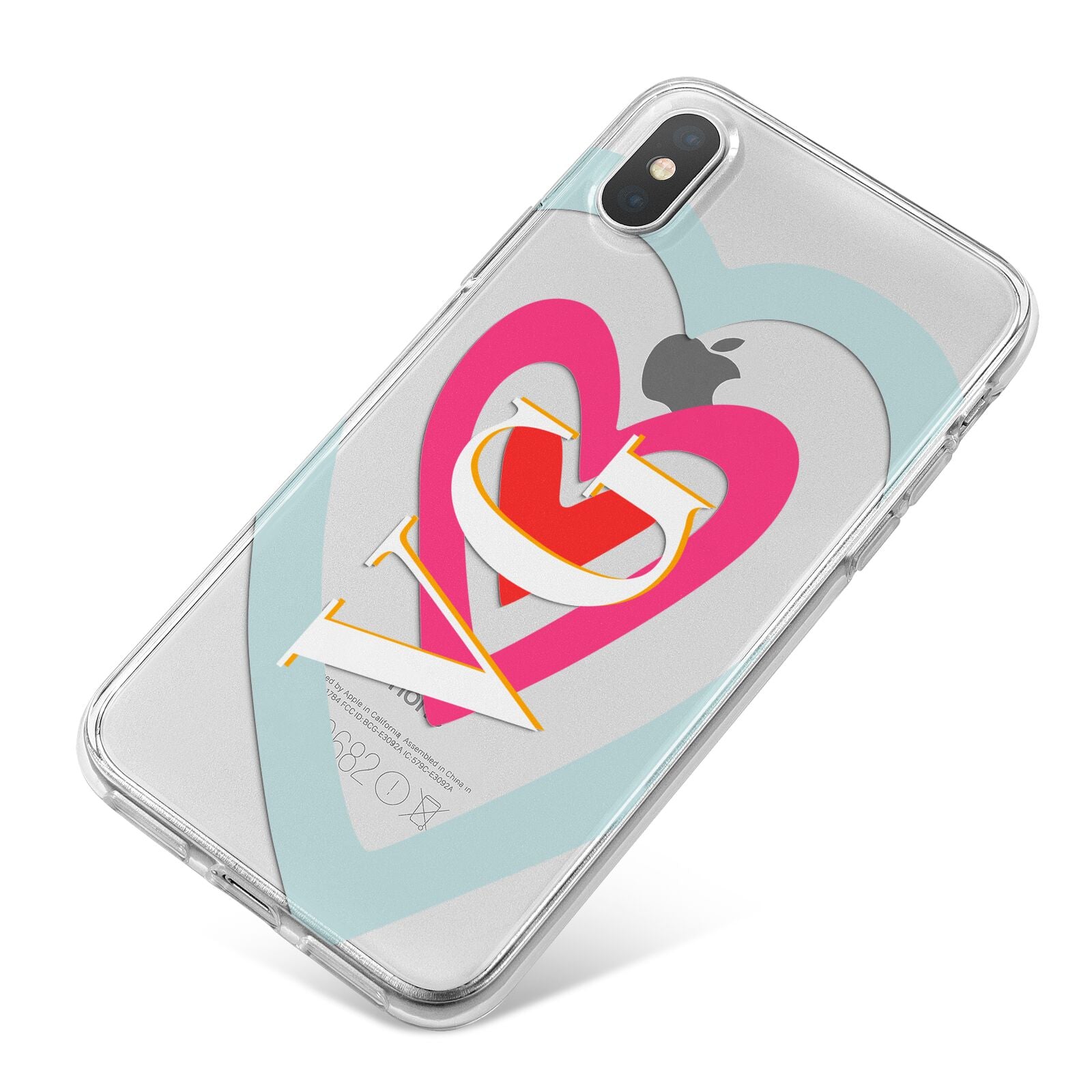 Personalised Initials Heart iPhone X Bumper Case on Silver iPhone