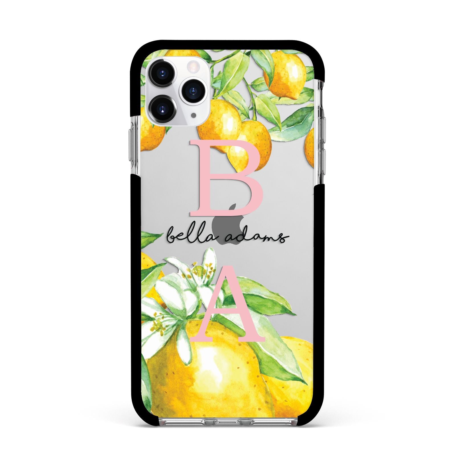 Personalised Initials Lemons Apple iPhone 11 Pro Max in Silver with Black Impact Case