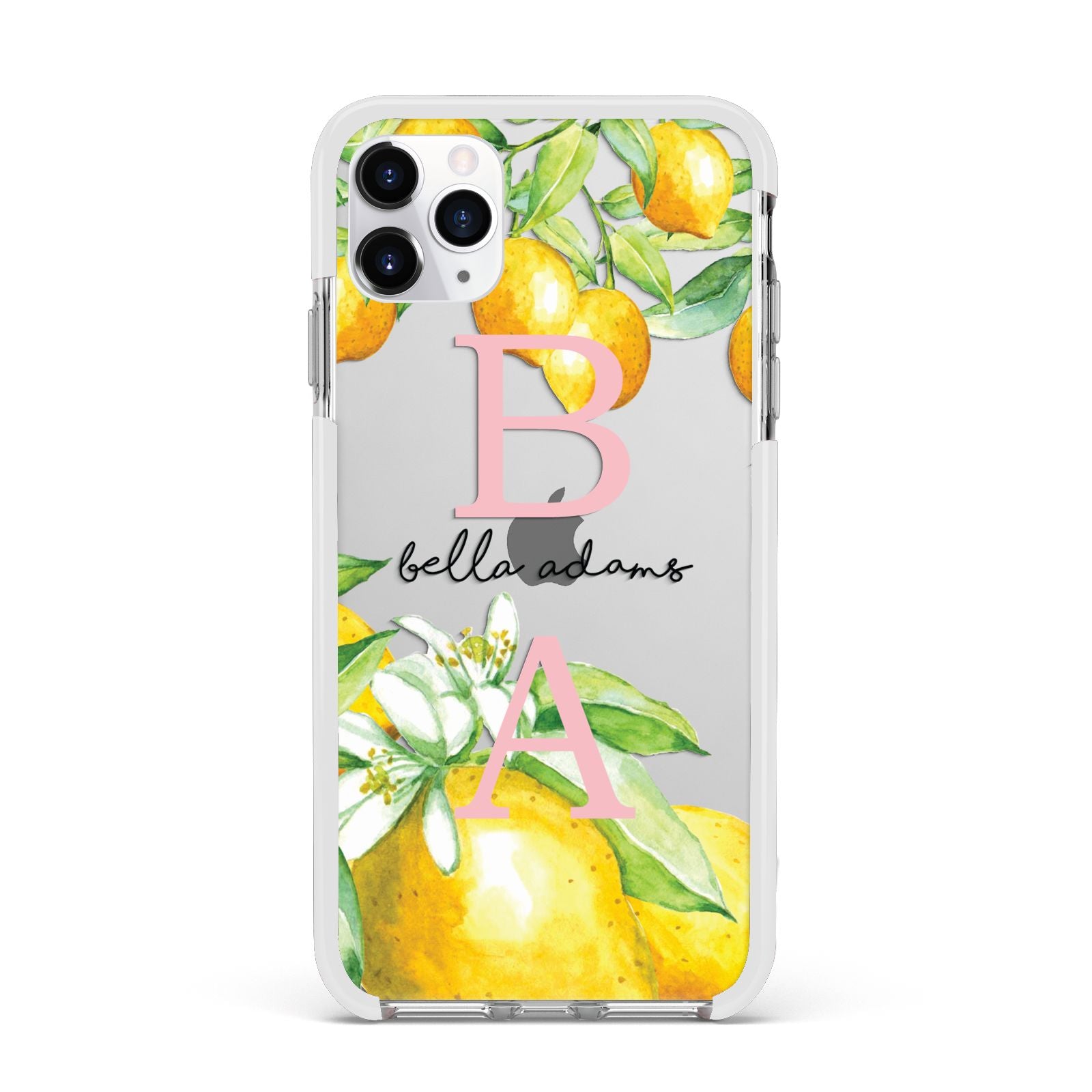 Personalised Initials Lemons Apple iPhone 11 Pro Max in Silver with White Impact Case