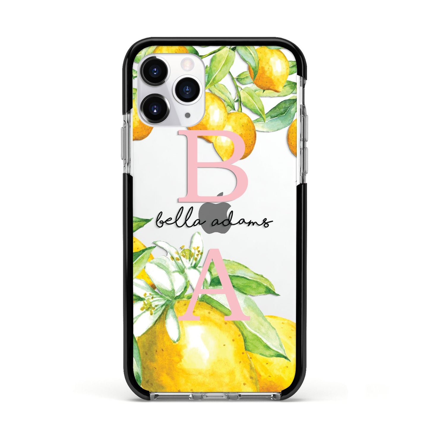 Personalised Initials Lemons Apple iPhone 11 Pro in Silver with Black Impact Case