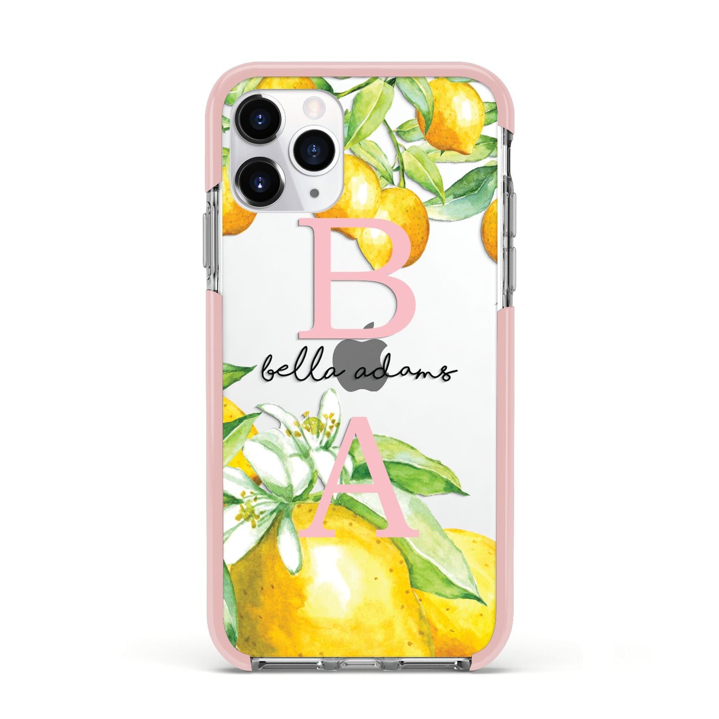 Personalised Initials Lemons Apple iPhone 11 Pro in Silver with Pink Impact Case