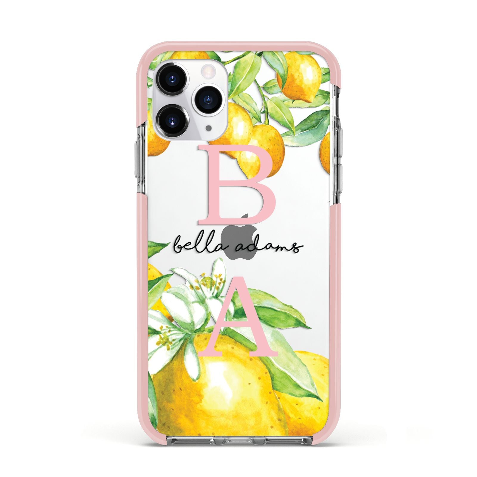 Personalised Initials Lemons Apple iPhone 11 Pro in Silver with Pink Impact Case