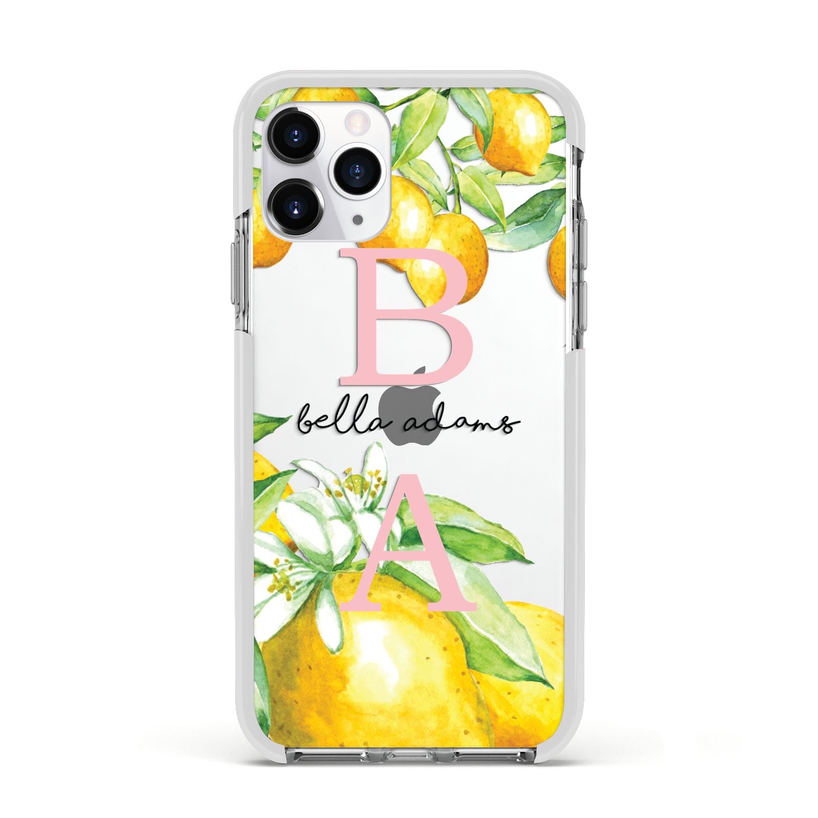 Personalised Initials Lemons Apple iPhone 11 Pro in Silver with White Impact Case