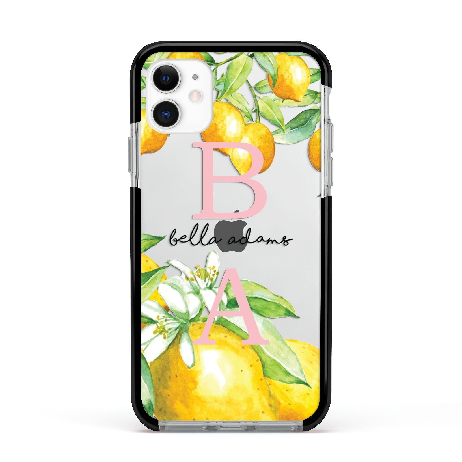 Personalised Initials Lemons Apple iPhone 11 in White with Black Impact Case