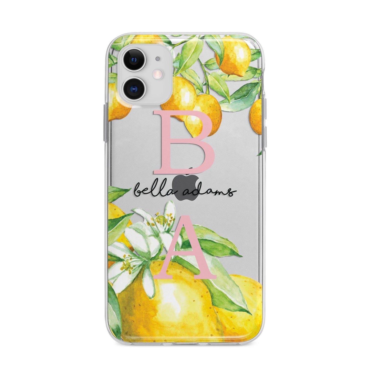 Personalised Initials Lemons Apple iPhone 11 in White with Bumper Case