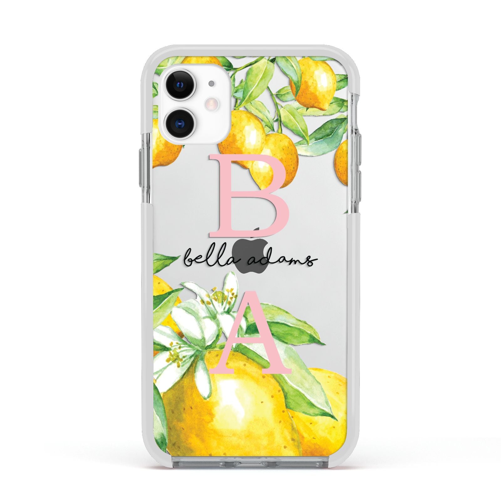 Personalised Initials Lemons Apple iPhone 11 in White with White Impact Case