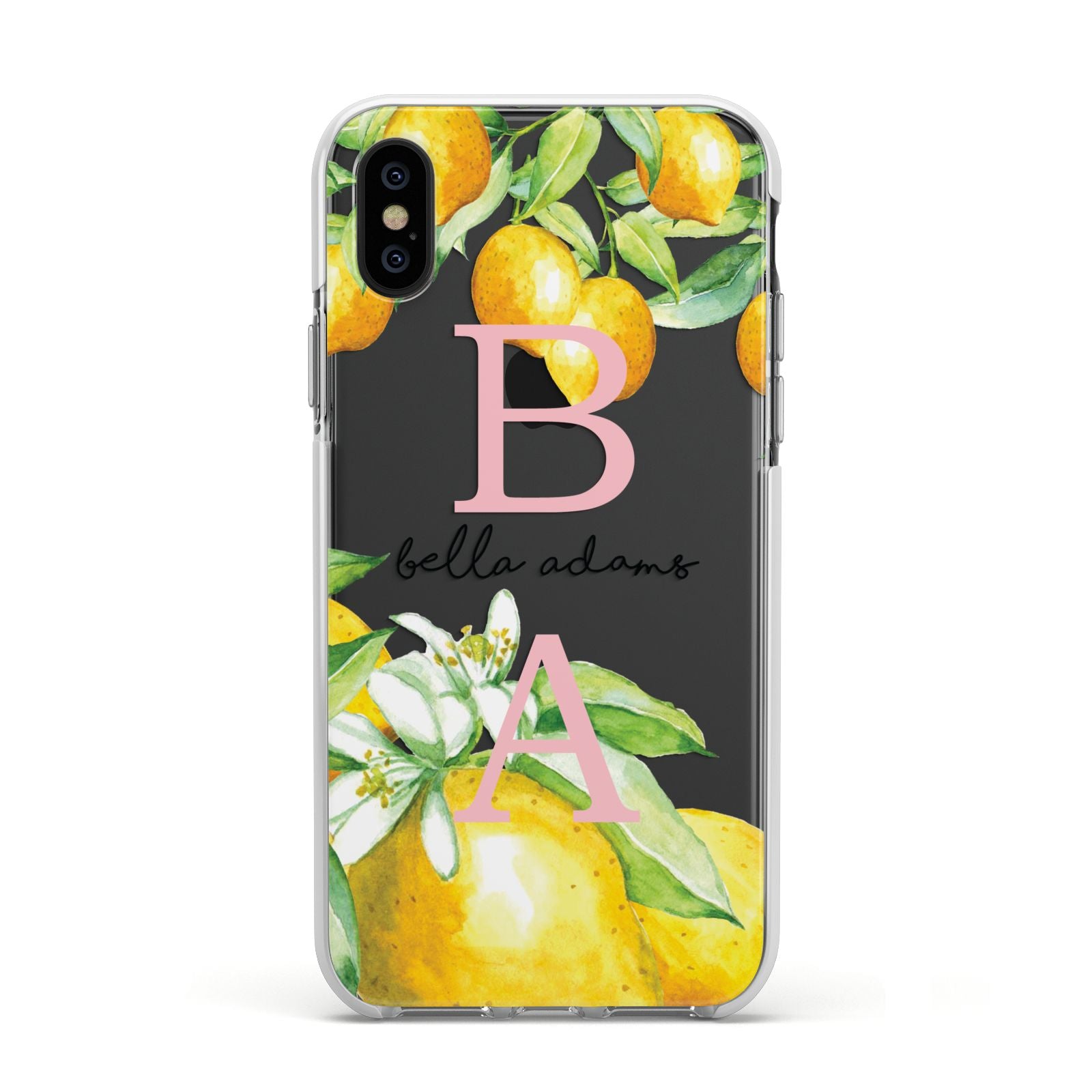 Personalised Initials Lemons Apple iPhone Xs Impact Case White Edge on Black Phone