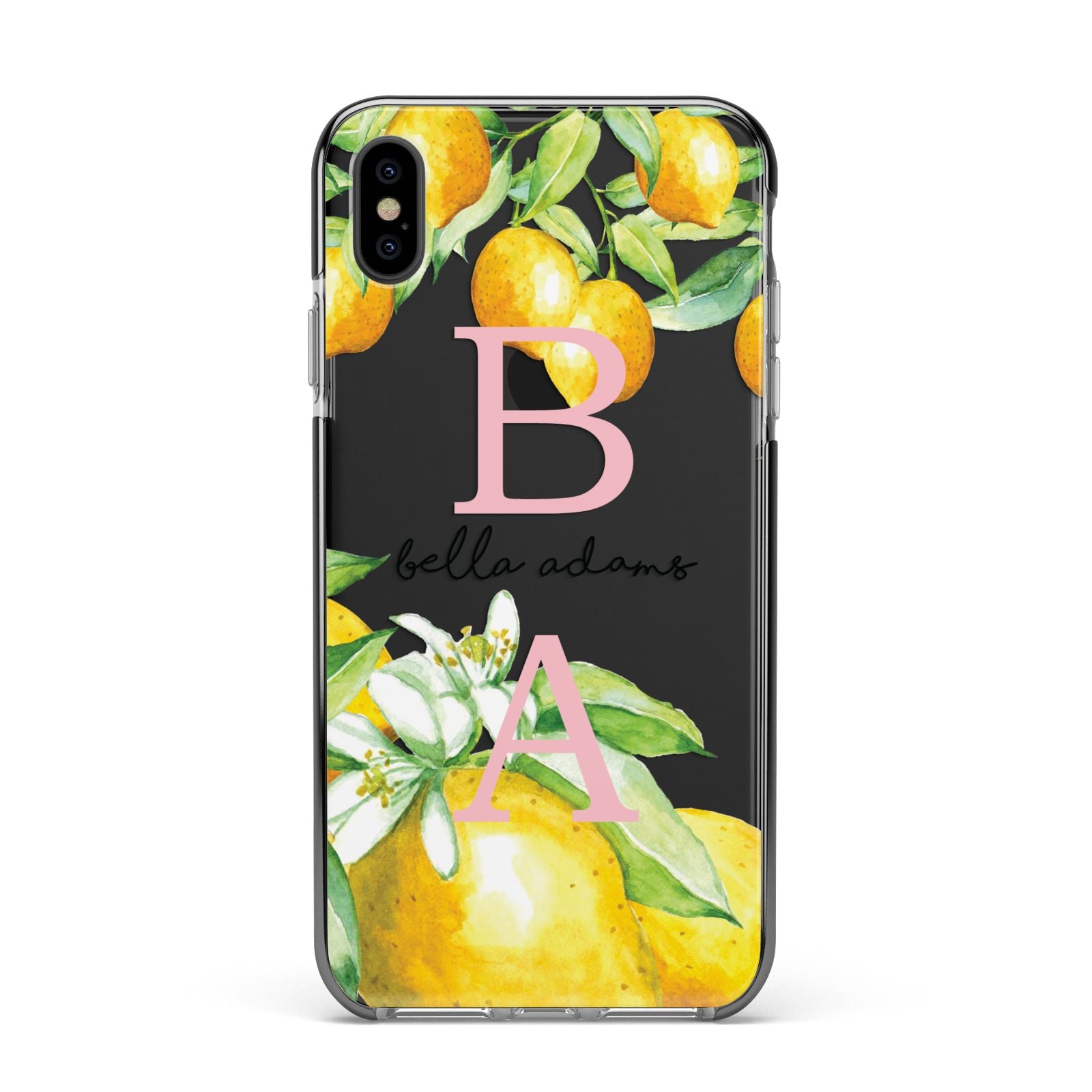 Personalised Initials Lemons Apple iPhone Xs Max Impact Case Black Edge on Black Phone