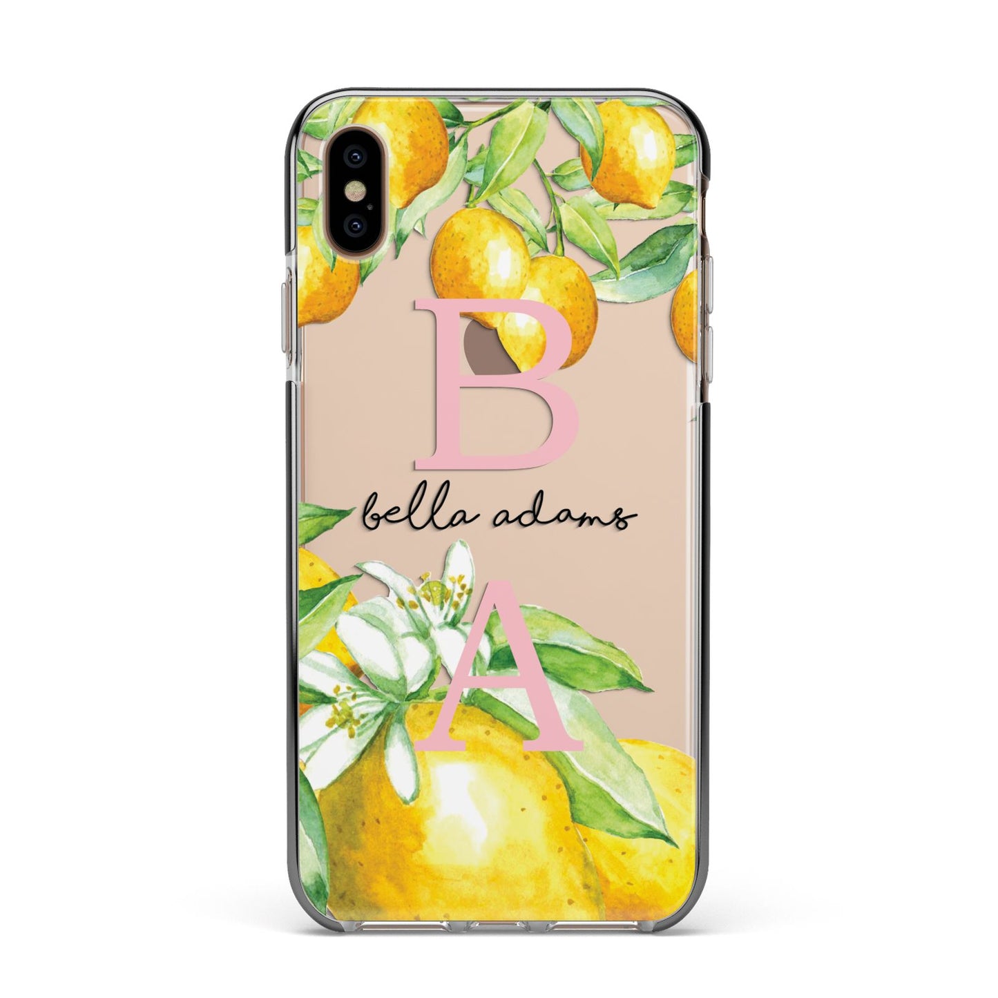 Personalised Initials Lemons Apple iPhone Xs Max Impact Case Black Edge on Gold Phone