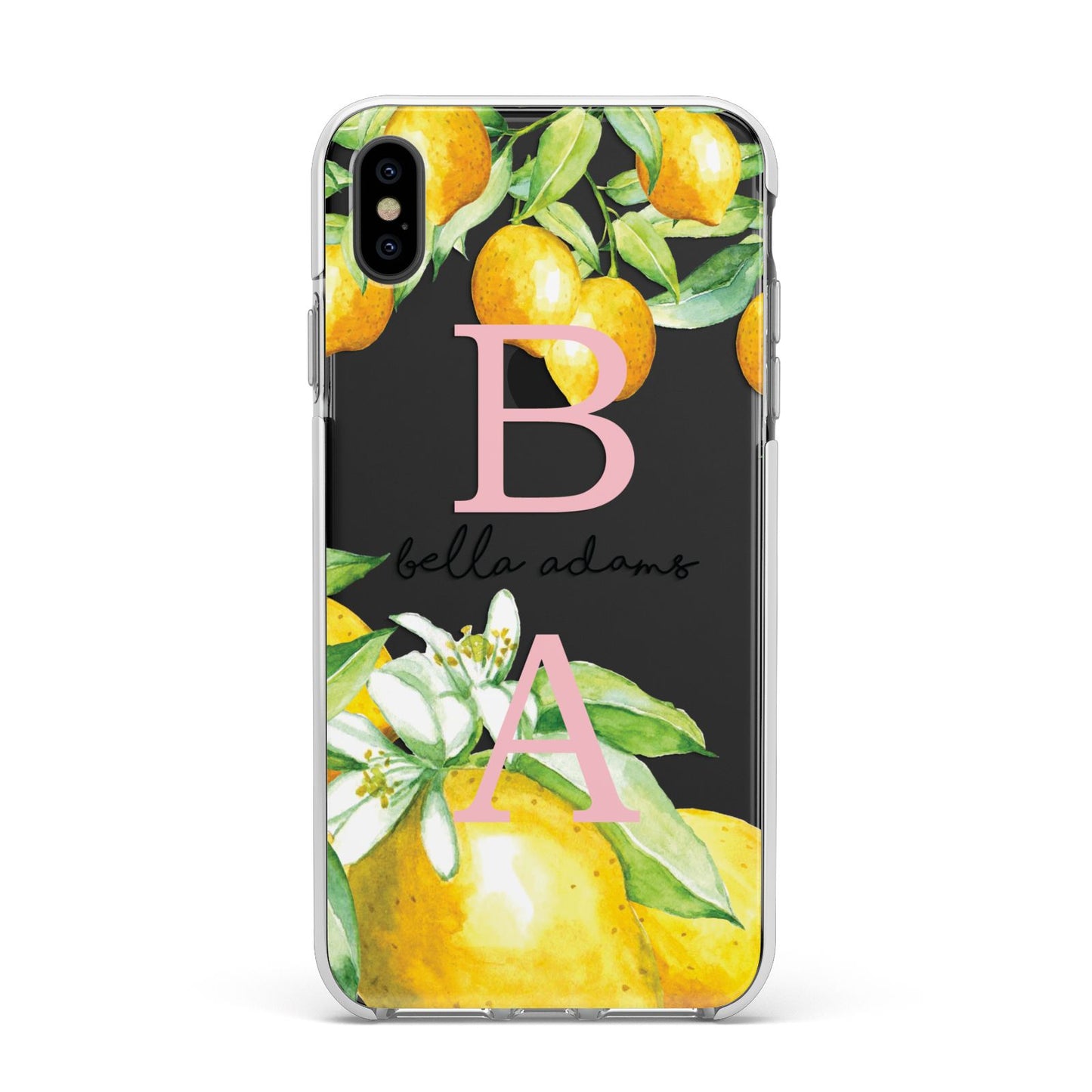 Personalised Initials Lemons Apple iPhone Xs Max Impact Case White Edge on Black Phone