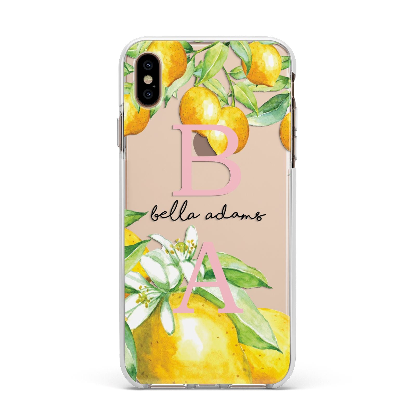 Personalised Initials Lemons Apple iPhone Xs Max Impact Case White Edge on Gold Phone