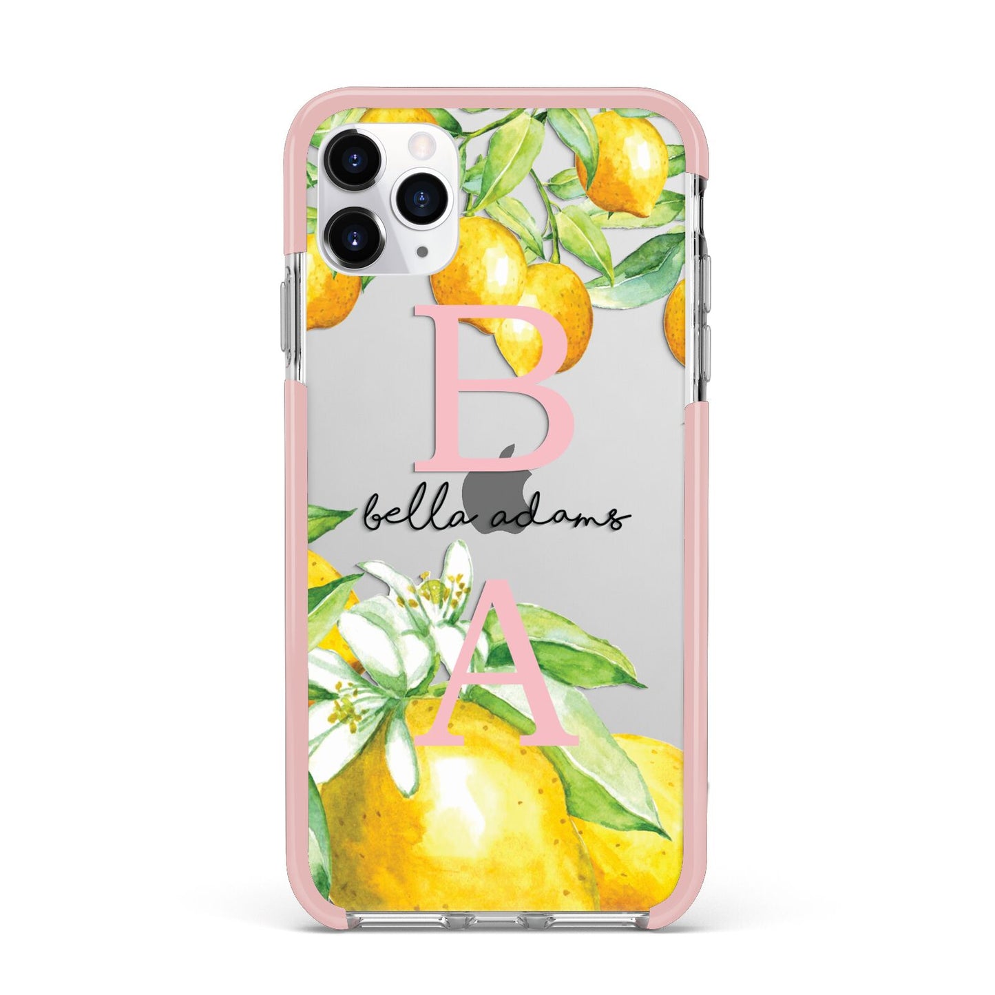 Personalised Initials Lemons iPhone 11 Pro Max Impact Pink Edge Case