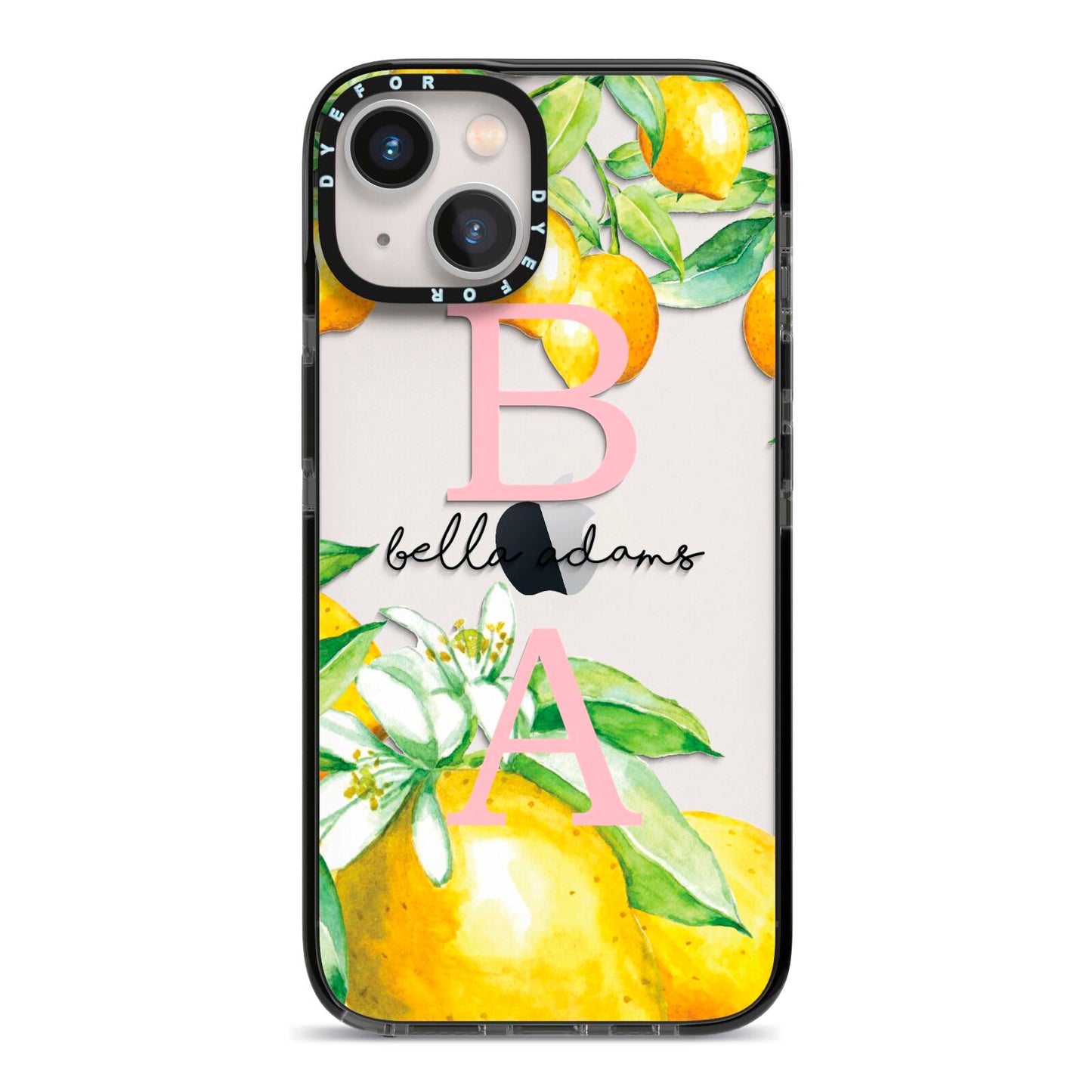 Personalised Initials Lemons iPhone 13 Black Impact Case on Silver phone