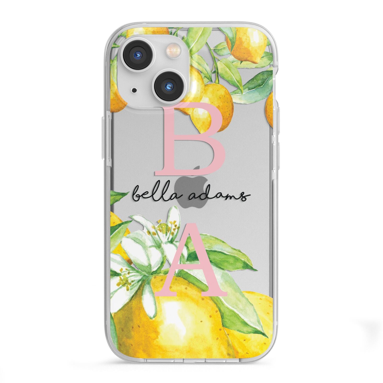 Personalised Initials Lemons iPhone 13 Mini TPU Impact Case with White Edges