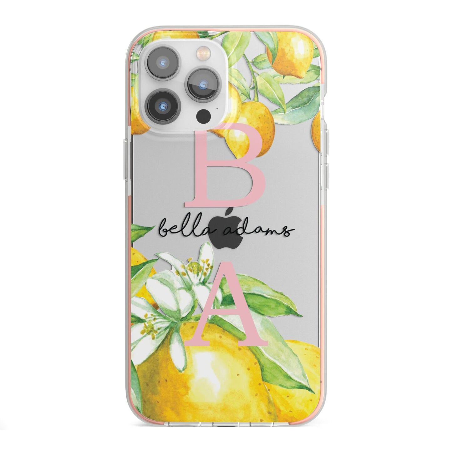 Personalised Initials Lemons iPhone 13 Pro Max TPU Impact Case with Pink Edges