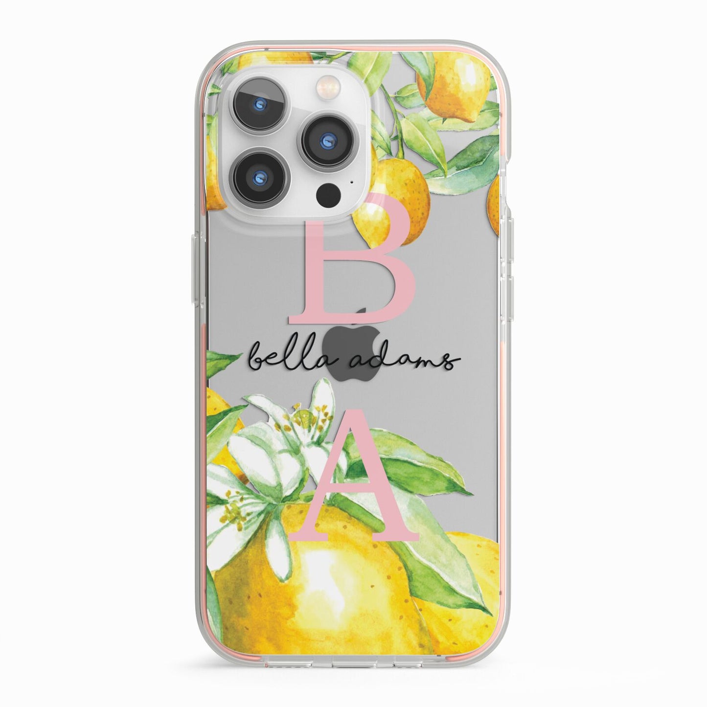 Personalised Initials Lemons iPhone 13 Pro TPU Impact Case with Pink Edges