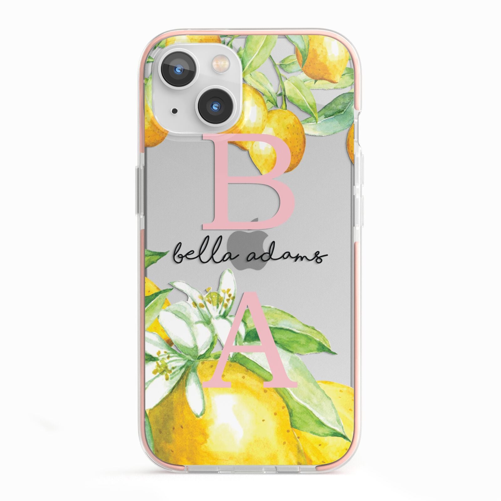 Personalised Initials Lemons iPhone 13 TPU Impact Case with Pink Edges