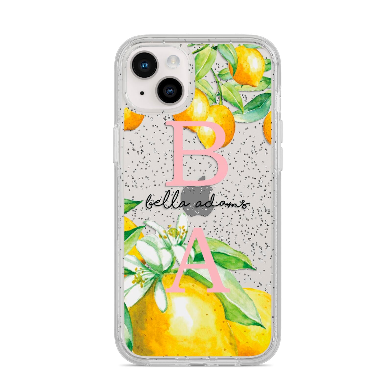 Personalised Initials Lemons iPhone 14 Plus Glitter Tough Case Starlight