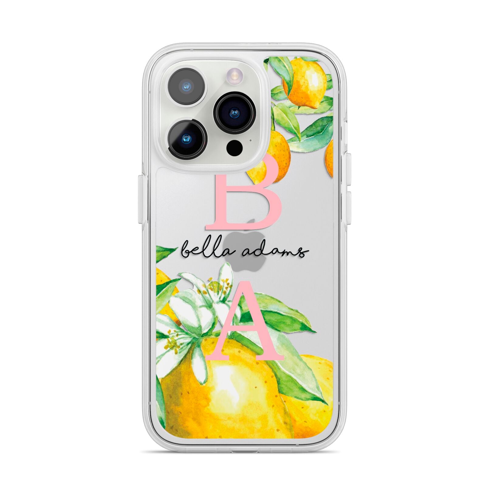 Personalised Initials Lemons iPhone 14 Pro Clear Tough Case Silver