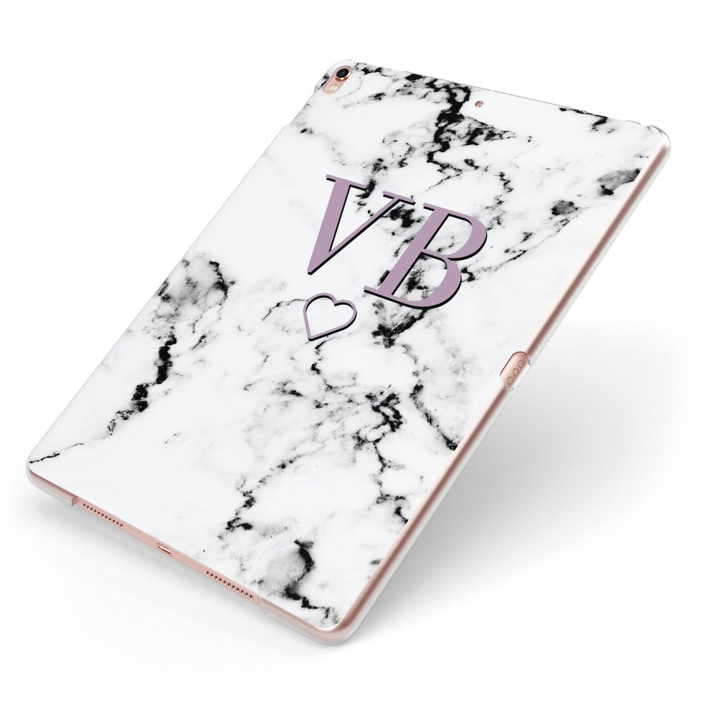 Personalised Initials Love Heart Marble Apple iPad Case on Rose Gold iPad Side View