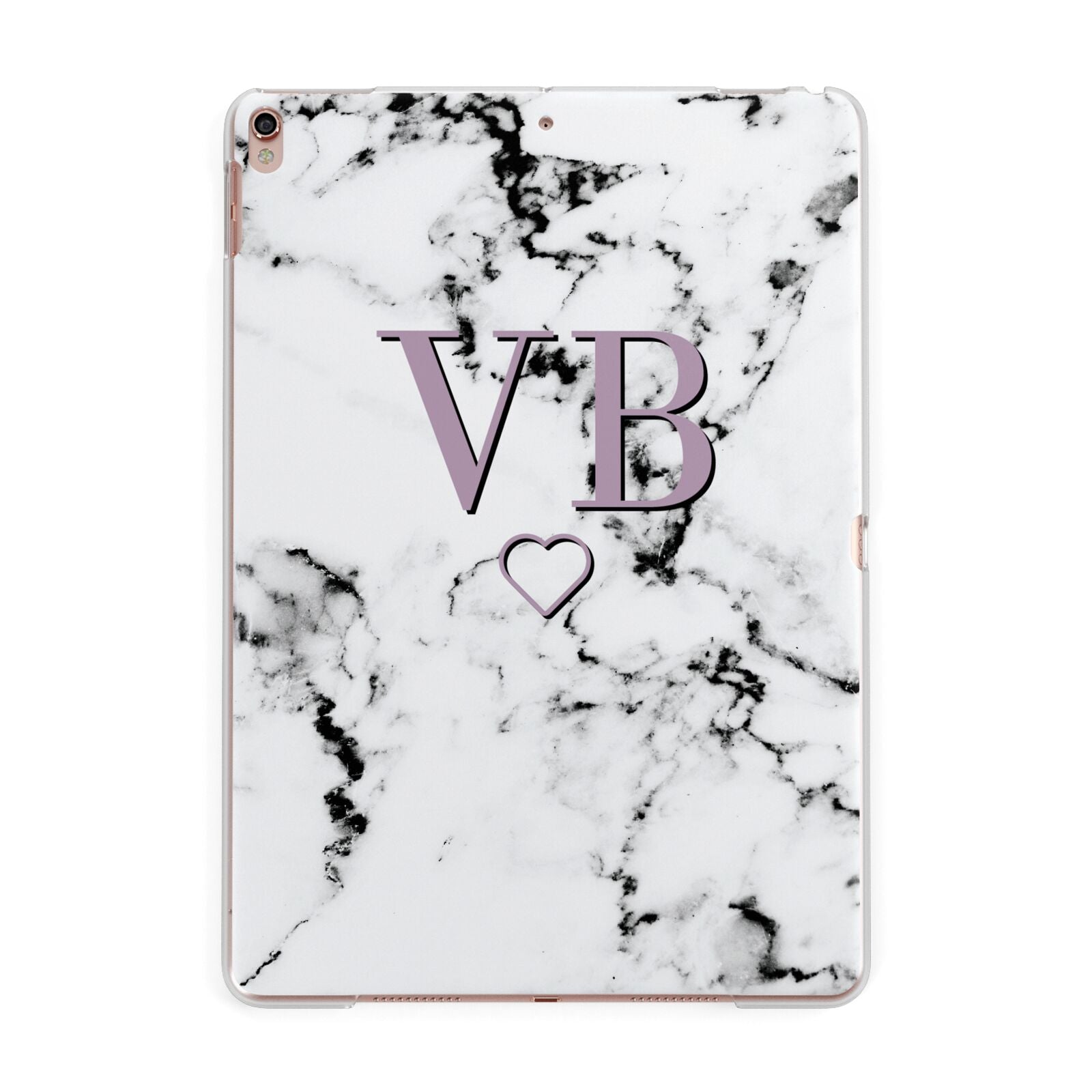 Personalised Initials Love Heart Marble Apple iPad Rose Gold Case