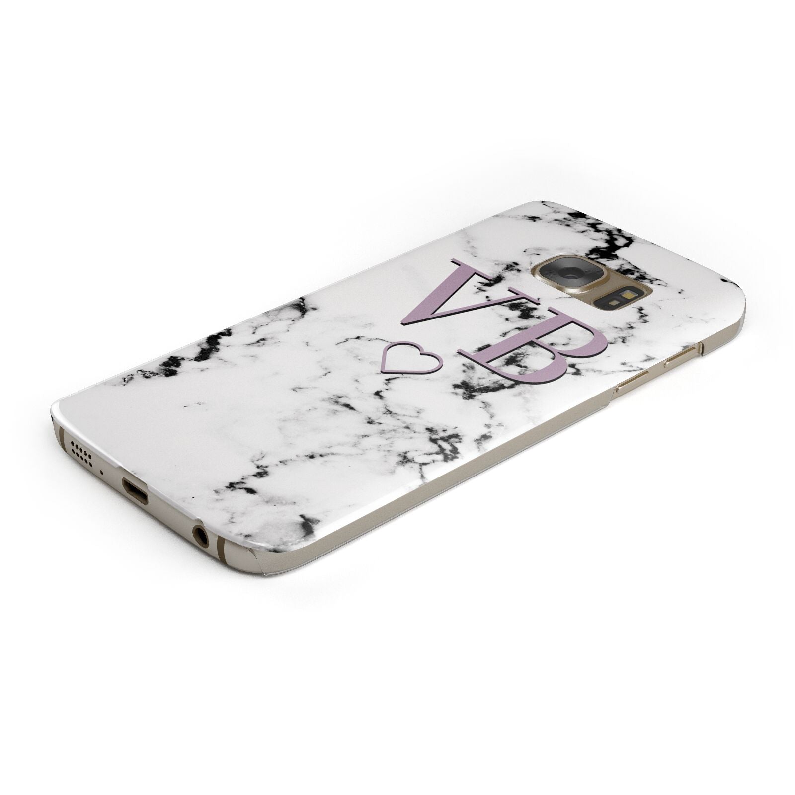 Personalised Initials Love Heart Marble Protective Samsung Galaxy Case Angled Image